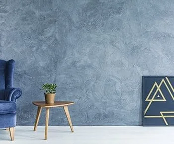 Interior decorative coating with a subtle metallic blue textured finish